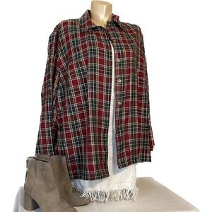 Southern lady women’s shirt XXL 22w jacket shacket plaid Vintage red button up